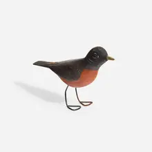 Augustus (Gus) Aaron Wilson, Robin decoy, c. 1930, carved and painted wood, steel