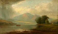 W. M. Post, Figures in a Canoe with Approaching Storm, Oil on canvas