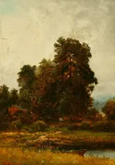 George W. King, Landscape with Cows, Oil on board