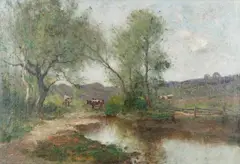 Cows Along Stream by Max Weyl, Oil on canvas, sold May 2004