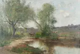 Max Weyl, Cows Along Stream, Oil on canvas