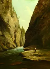 Charles Lanman, Fisherman on Rocks by Stream, Oil on board