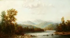Henry Nesbitt McEvoy, Landscape with Distant Mountains and Crane, Oil on canvas