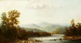 Henry Nesbitt McEvoy, Landscape with Distant Mountains and Crane, Oil on canvas