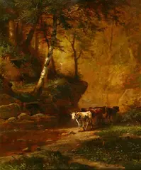James Brade Sword, Cows by a Stream, Oil on canvas