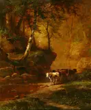 James Brade Sword, Cows by a Stream, Oil on canvas