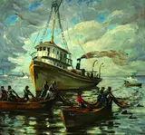 Emile A. Gruppe, Men in Rowboats with Tugboat