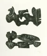 Two Black Forms by Henry Moore, Lithograph - Plate: 12 1/2 in. x 10 1/2 in, sold May 2004