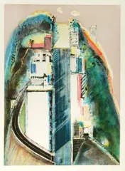 Wayne Thiebaud, Steep Street, Color aquatint and drypoint with soft ground etching
