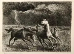John Steuart Curry, Horses Running Before a Storm, Lithograph on paper