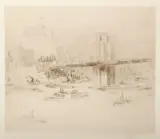 William Walcot, View of New York from Brooklyn Bridge, Etching on paper