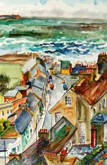 M. Barth, Village of Tramore, Watercolor on paper