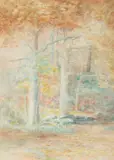 Daniel Kotz, Forest View with Flowering Bushes, Watercolor on paper
