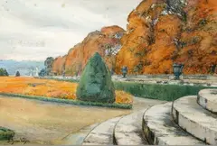Suzanne Vazou, Park with Statuary, Watercolor on paper