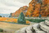 Suzanne Vazou, Park with Statuary, Watercolor on paper