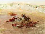 Valentin Kurdov, Corralling Horses on the Plain, Watercolor on paperProvenance:By descent from the grandfather
