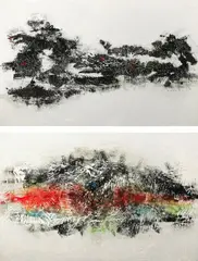 Don Fink, LANDSCAPE ABSTRACTIONS: A PAIR, each signed and dated 1958 on the reverse, Oil on canvas