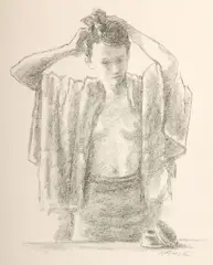 Alexander Brook, Girl Fixing Her Hair, Pencil on paper