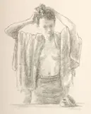 Alexander Brook, Girl Fixing Her Hair, Pencil on paper