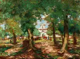 Gustav Macoun, Church Viewed Through the Trees, Oil on canvas