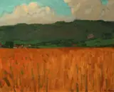 Charles Louis Auguste Chinet, Golden Field with Green Hills Beyond, Oil on canvas
