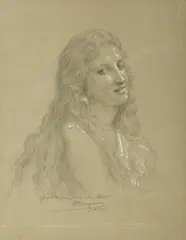 William Adolph Bouguereau, Portrait of a Girl, Pencil drawing highlighted with white chalk on paper