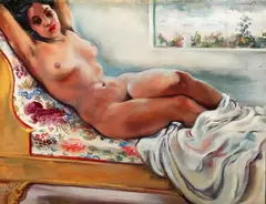 Reclining Nude by Irene de Bohus, Oil on canvas -Note: Irene De Bohus exhibited her work at Ferargil Gallery in New York City, sold Jun 2004