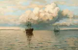 Two Ships in a Harbor by Ljew Felixowitsch Lagorio, Oil on canvas Provenance: By descent from the grandfather, offered Jun 2004