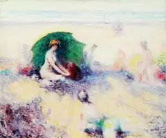 William Clapp, Bathers on the Beach, Oil on board