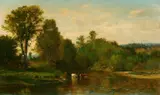 Samuel Lancaster Gerry, Pastoral Landscape with Cows by the Riverside