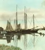 Bronwen Roberts, Boats in Harbor at Dusk, Color lithograph