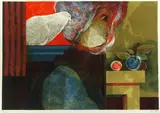 Bronwen Roberts, Woman with Dove and Fruit, Color lithograph