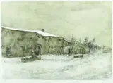 Bernard Gantner, Farm House in the Snow, Color lithograph