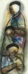 Godfrey Ndaba, Wind Trio, Chalk on paper