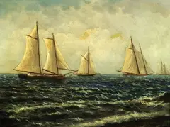 R. Blonsen, Four Sailboats on Open Seas, Oil on canvas