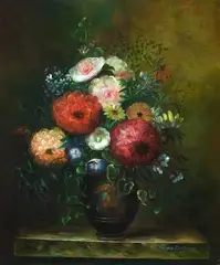 Jasper Geeraards, Still Life with Floral Bouquet, Oil on canvas