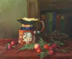 Lillian Waddell, Still Life with Exotic Vase and Plumbs, Oil on canvas