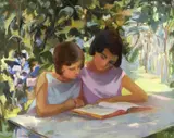 Sylvia Gardette, Sharing a Good Book, Oil on canvas