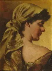 Woman in Golden Cloth by Bronwen Roberts, Oil on canvas, sold Jul 2004