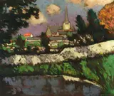 Georges Zezzos, Church in Marcon, Oil on canvas