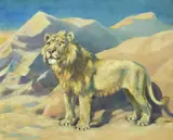 Frederick Thomas Daws, Lion in the Desert, Oil on canvas