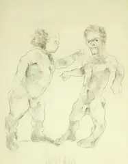 George Dureau, Two Black Pygmies Arguing, Pencil on paper