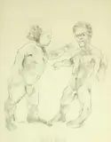 George Dureau, Two Black Pygmies Arguing, Pencil on paper