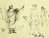 Leon Kelly, The Renunciation of Gorgias, Pencil sketch on reverse