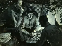 Mel Graff, Chess Players, Oil on board