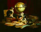 H. Marcel, Kittens in Pursuit of Knowledge, Oil on board