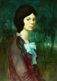 Renato Tomassi, Portrait of Girl with Bow, Tomassi lower right Oil on canvas