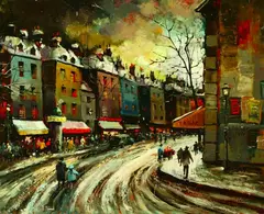 Paris in the Rain by Armand Lourenco, Oil on canvas, sold Sep 2004