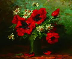 Wilhelm Schultz, Poppies and Daises, Oil on board
