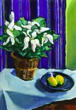 Judith T. Bell, Still Life of Cyclamen and Lemons, Oil on paper